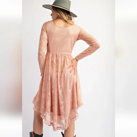 New Easel Lace Layered Long Sleeve Midi Dress Mauve Pink - Picture 5 of 6